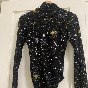 Thief & Bandit Black/Gold Space Bodysuit Turtleneck Long Sleeve Bodysuit Size XS